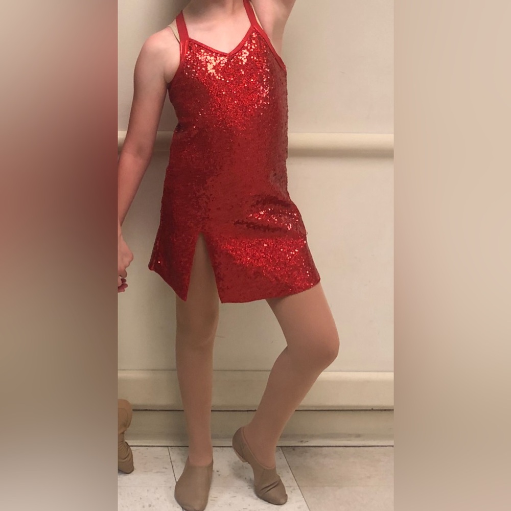 Red sequin dance costume dress